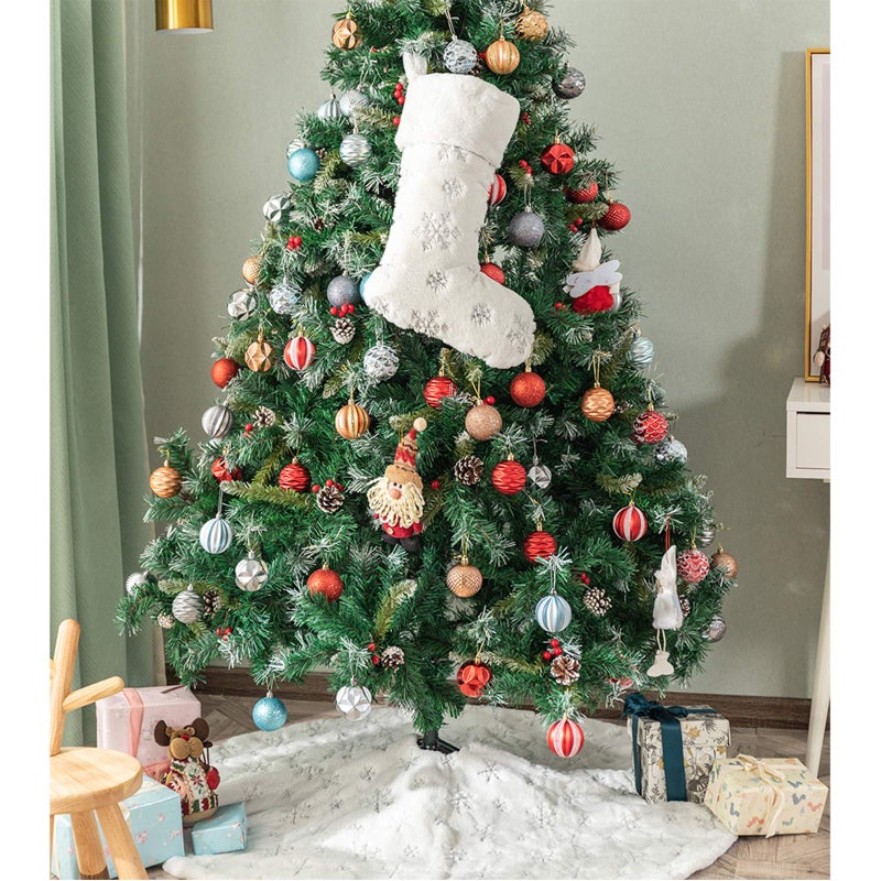 DegGod Plush Christmas Tree Skirts, 48 inches Luxury Snowy White Faux Fur Xmas Tree Base Cover Mat with Silver Snowflakes for Xmas New Year Home Party Decorations - Image 5